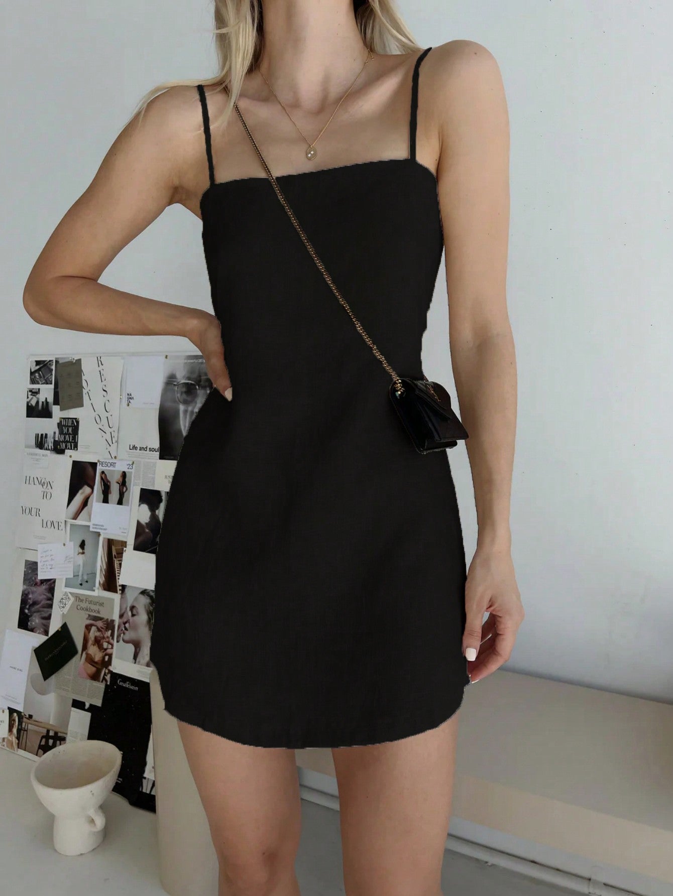 Vestido mini casual de verano para mujer de unicolor con tirantes finos