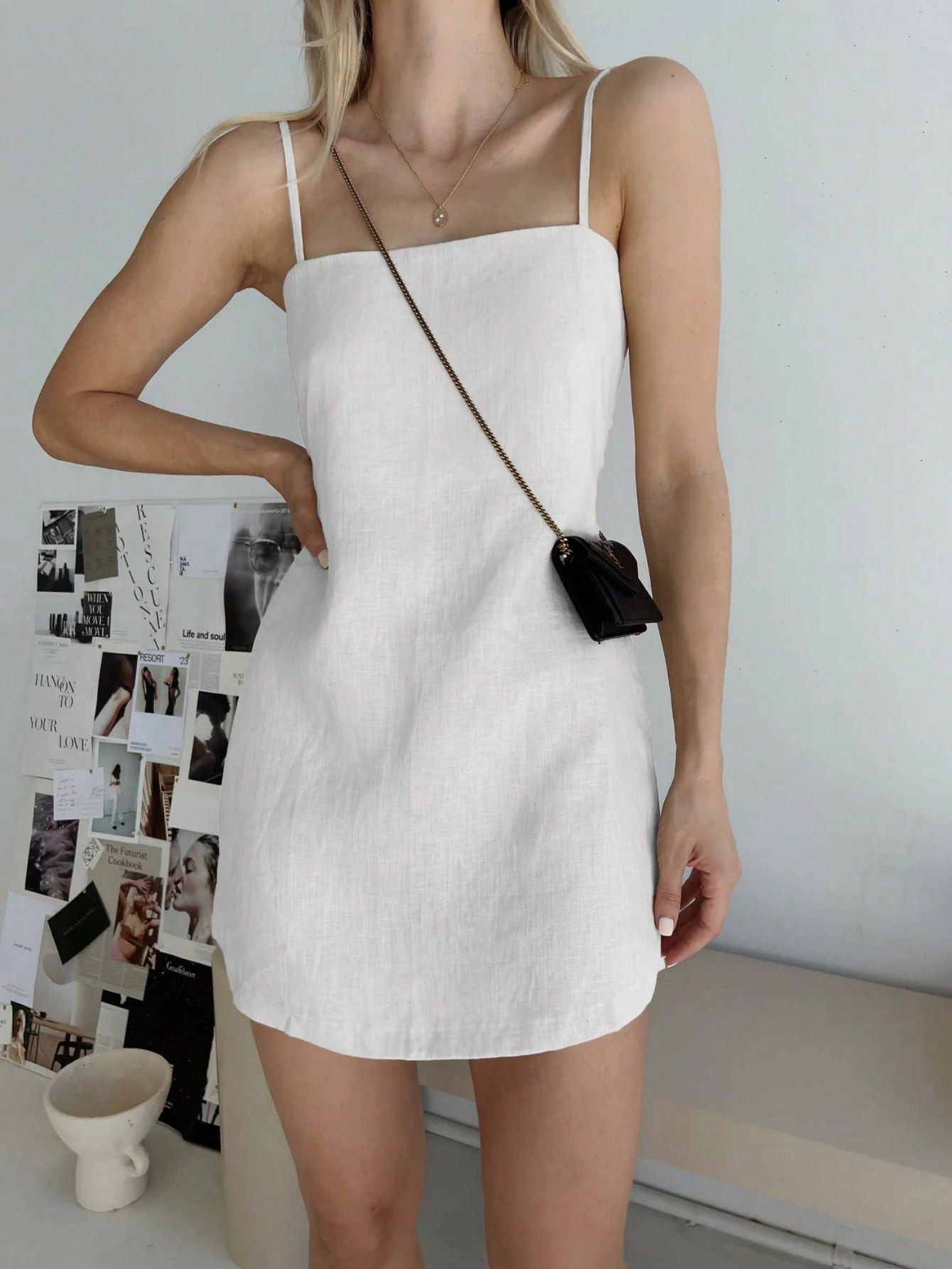 Vestido mini casual de verano para mujer de unicolor con tirantes finos