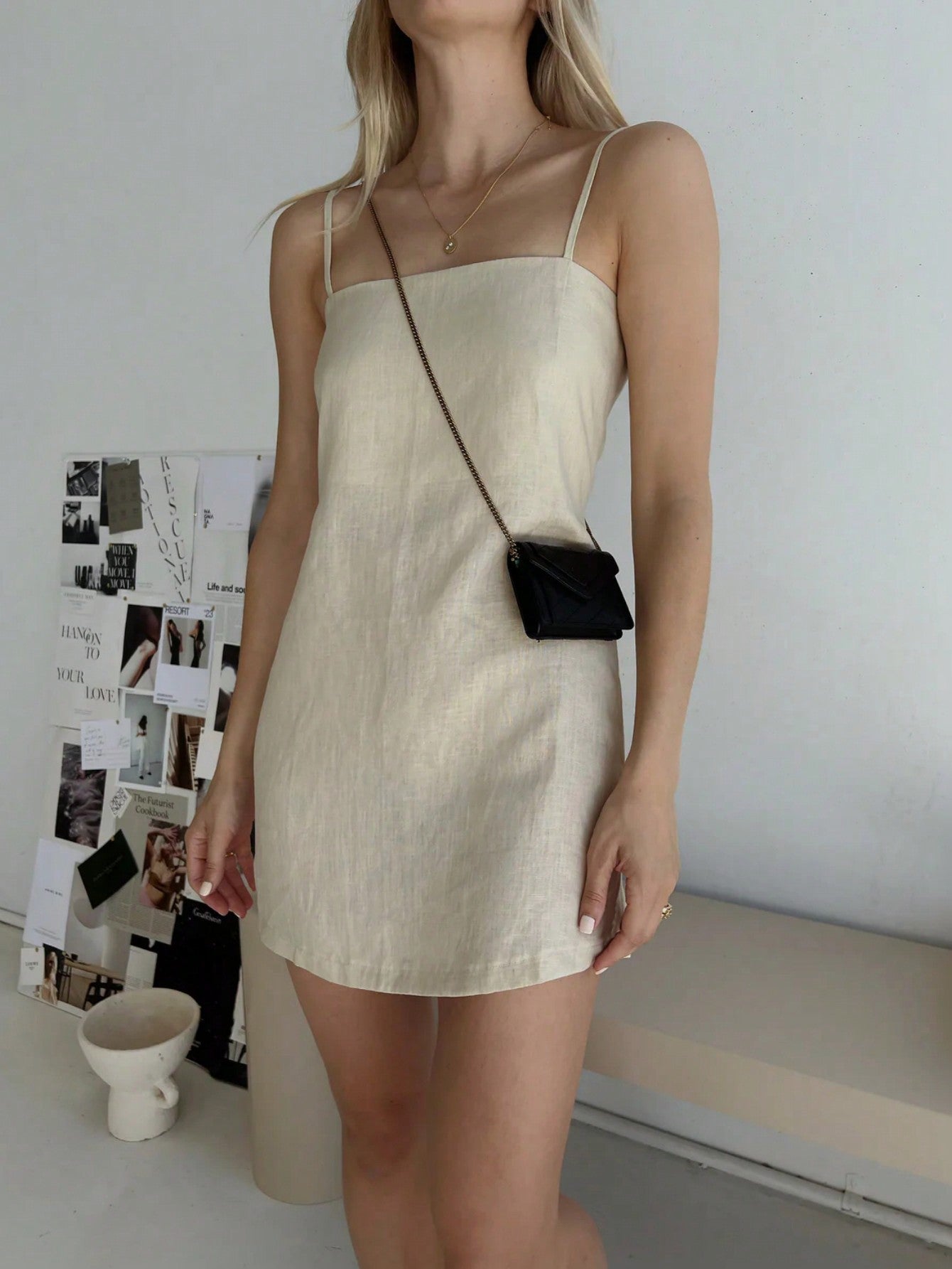 Vestido mini casual de verano para mujer de unicolor con tirantes finos