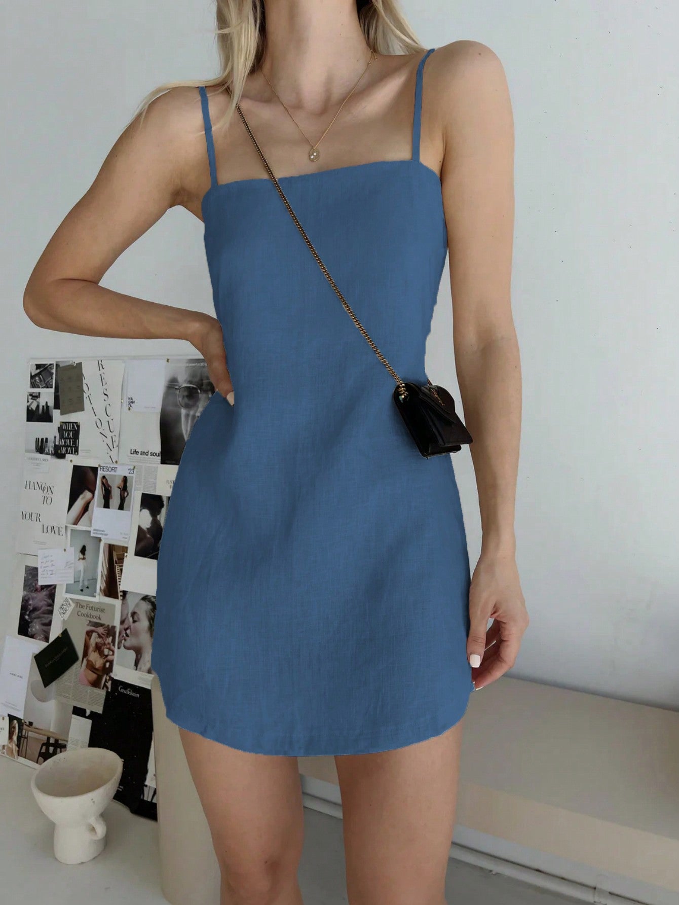 Vestido mini casual de verano para mujer de unicolor con tirantes finos